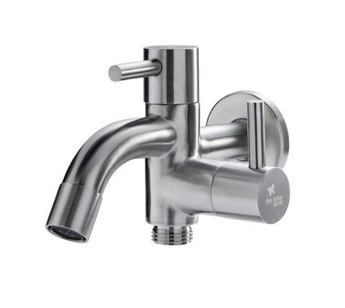 Double stainless steel wall tap. Imber Twin.