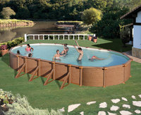 Removable swimming pools of steel with wood look